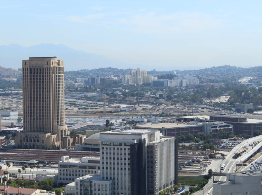 - LA skyline showing AI, marketing, sales and branding leverage for SME growth. - CAPTION